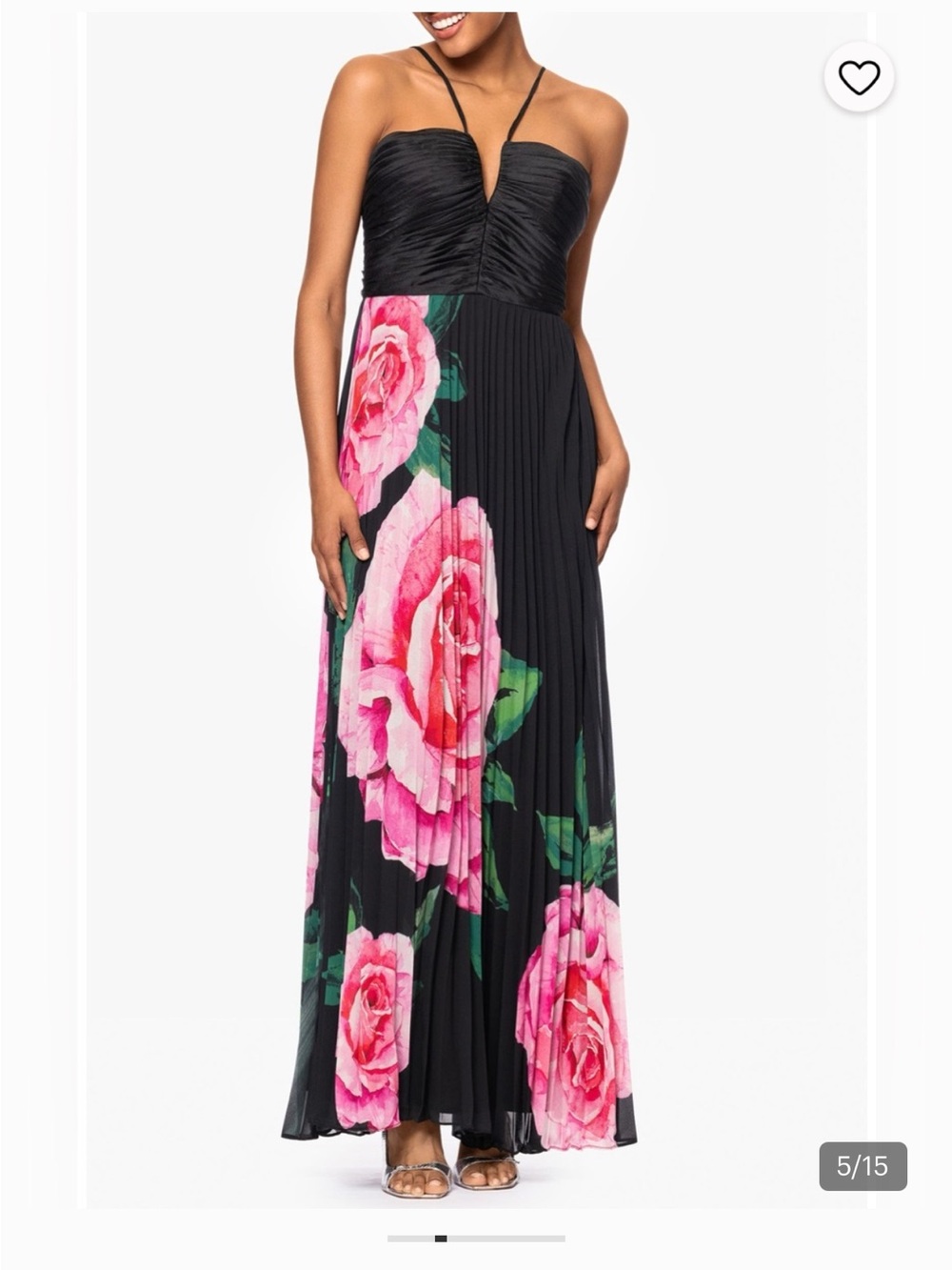 Xscape Black Maxi Dress with Large Pink Rose Print - Picture 9 of 12